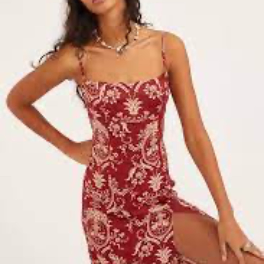 Urban Outfitters Sasha Satin Midi Slip Dress in Red, Large